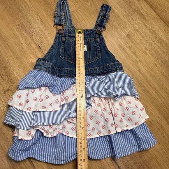 Oshkosh B'gosh 4T Denim Floral Stripe Skirt Tiered Jumper Dress Overall Vestbak - Picture 3 of 9
